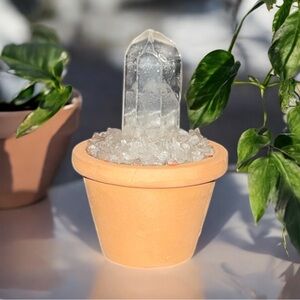 Clear Quartz Crystal in MINI Terracotta Pot
